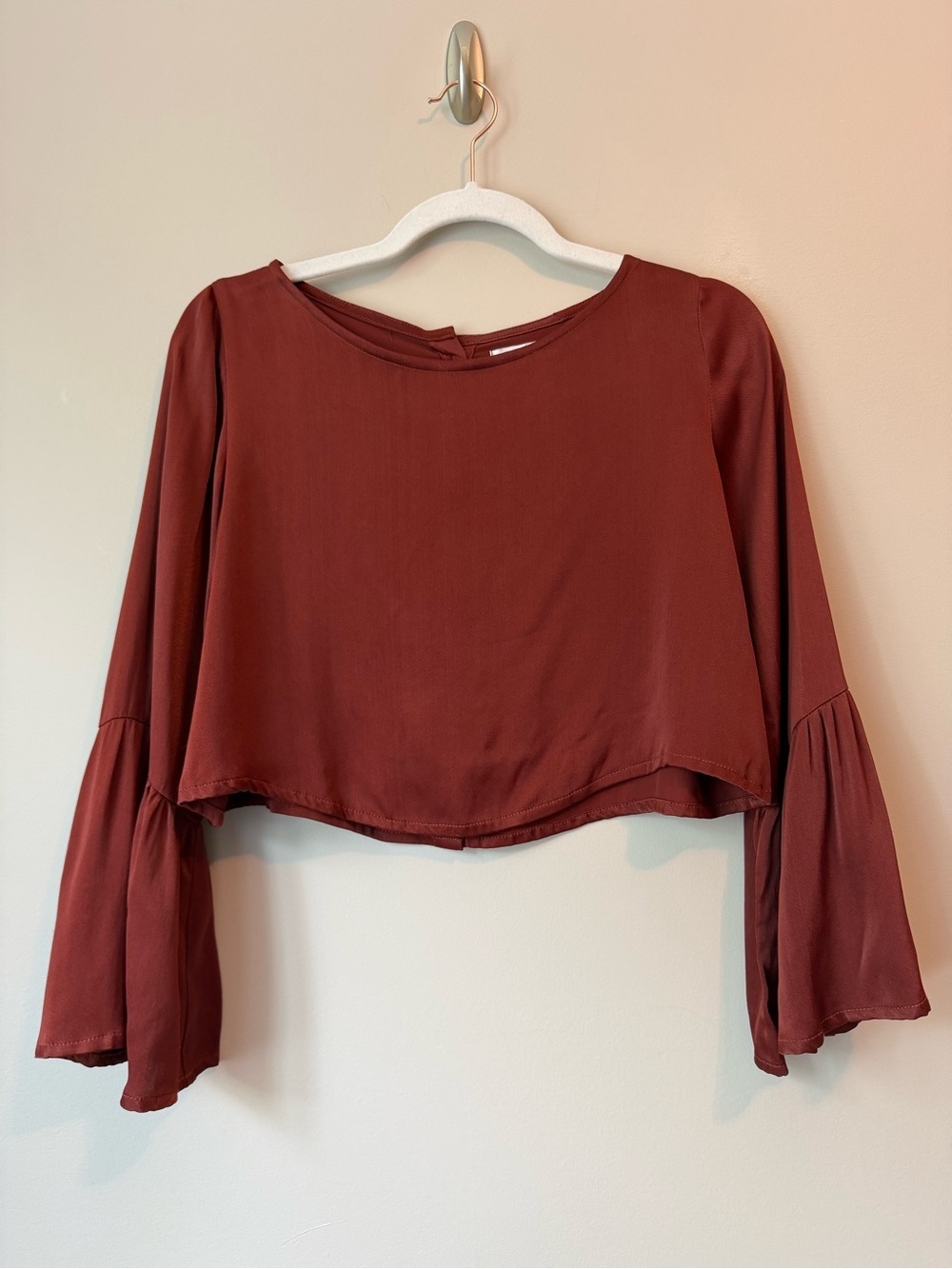 Faithfull the Brand Rust Bell Sleeve Button Back Crop Top XS Western Boho